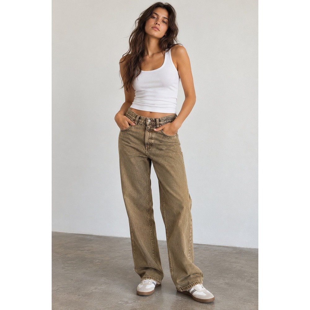 Dr. Denim Echo Jeans Washed Brindle 608 Brown High Waist Wide Leg 27 x 31